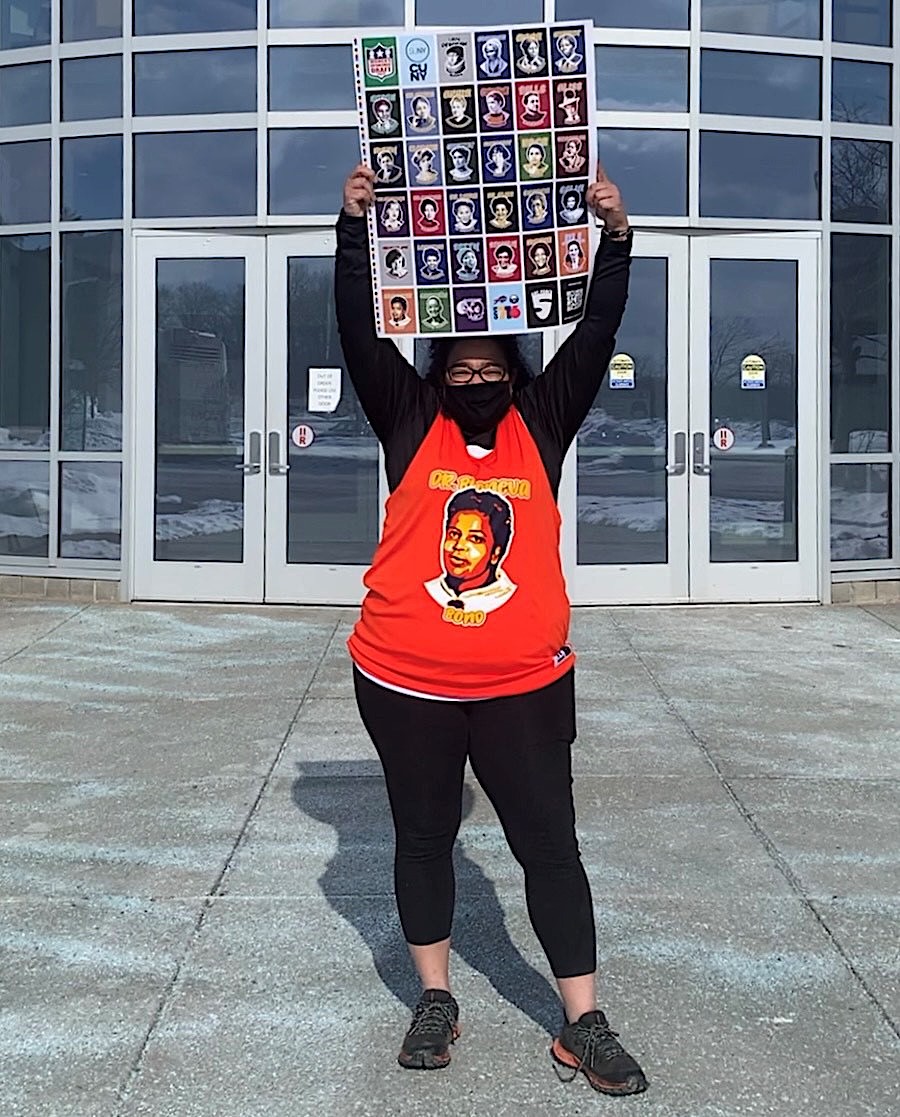 NCCC student Sonia Swann shows off the 2022 `Women's Empowerment Draft` poster and Bloneva Bond jersey. (Submitted photo)